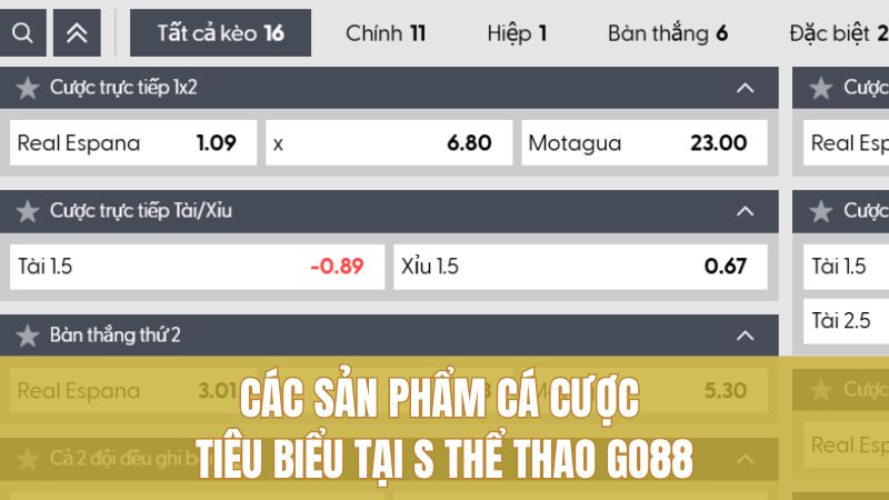 Các sản phẩm cá cược tiêu biểu tại S thể thao GO88